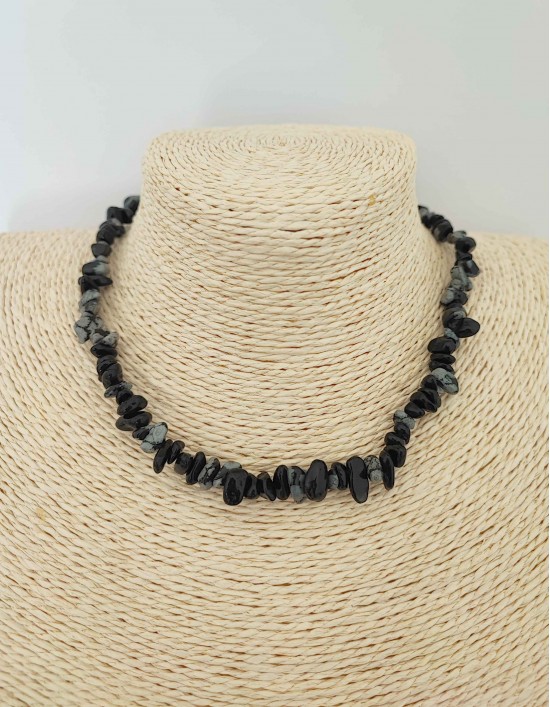 Colar Chips - Obsidiana Floco de Neve