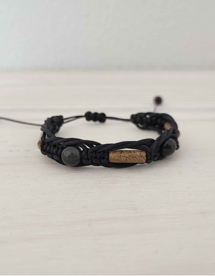 Pulseira - Jaspe Paisagem e Obsidiana Preta