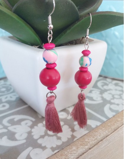 Brincos Boho - Rosa