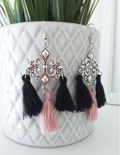 Brincos Boho - Rosa e Preto
