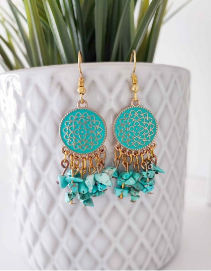 Brincos Boho - Mandala com Turquesa