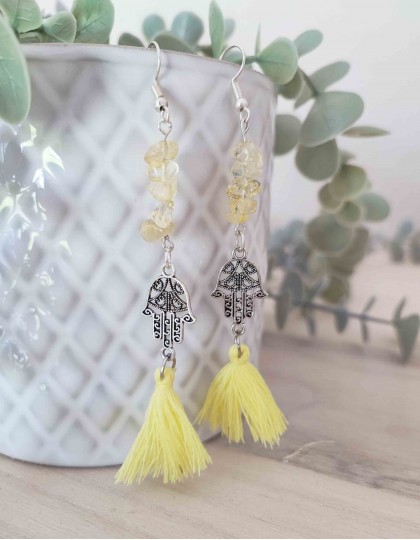Brincos Boho - Hamsá e Citrino