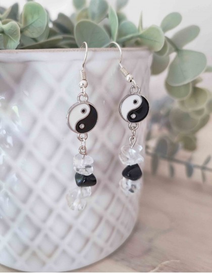 Brincos Boho - Yin Yang com Cristais