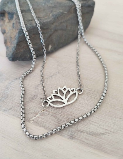 Conjunto de Colares em Aço  - Flor de Lótus