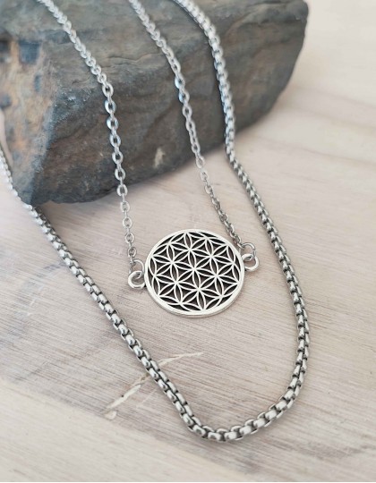 Conjunto de Colares em Aço  - Flor da Vida