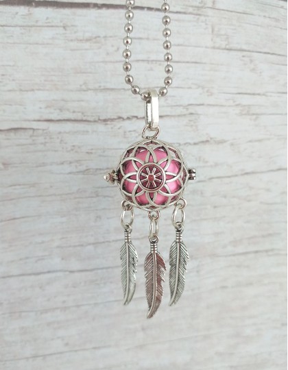 Chamador de Anjos com Caça-Sonhos - esfera rosa (ref.: CA074)