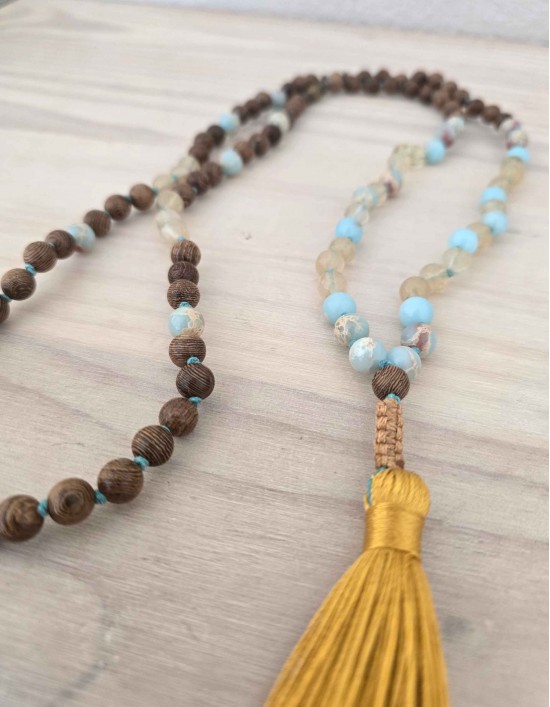 Japamala de Wenge, Citrino e Pedra Shoushan (ref.: 108723)