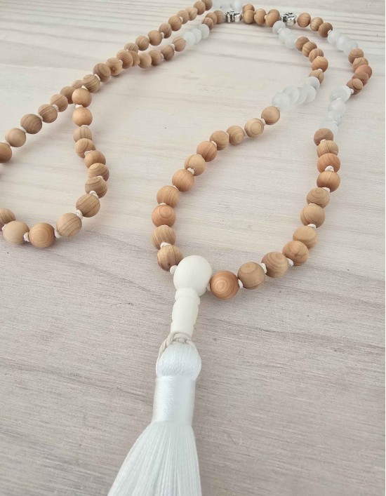 Japamala de Cedro e Selenite com Om (ref.: 108732)