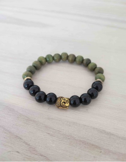 Japamala de Sândalo e Ágata Preta com Buda (ref.: JPP553)